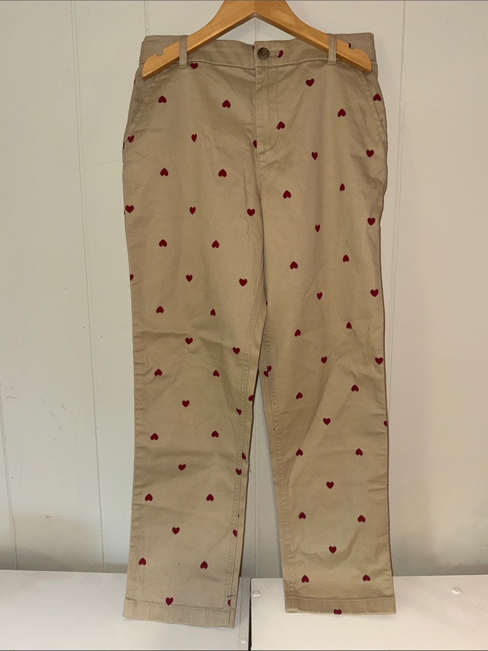 Crewcuts Khaki Chino Pants with Red Heart Accents